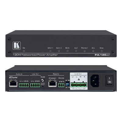 PA-120NET - Amplificador de Potencia / 120W / Dante / DSP 32-bit / Hi-Z 70V-100V / Lo-Z 4Ω-8Ω / RS-232 / Control IP / 1U ½ 19"