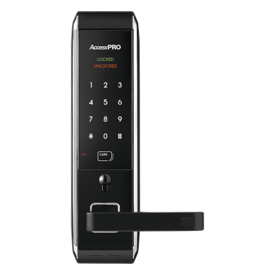PRO-LOCK-MIL - Cerradura inteligente para puertas con doble cerrojo/teclado Touch Screen, Apertura con tarjeta Mifare /Contraseña y Llave de emergencia