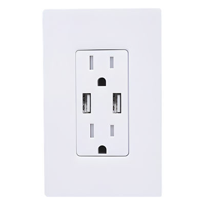 CAR15UBTRWH - Tomacorriente dúplex con USB / 15 A 125 V 60 Hz / 2 puertos USB-A 2.0, 3.8 A a 5 V / resistente a manipulaciones / estilo Designer (Claro)