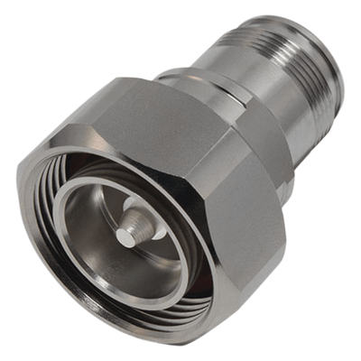 RFD-1687-4 - Adaptador en Línea / DIN 7-16 Macho a 4.3-10 Hembra / Bronce Blanco / Teflón / 6 GHz / PIM -155 dBc