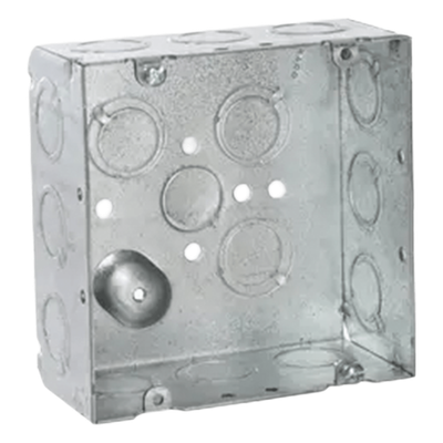 HUB-257 - Caja Cuadrada para Instalaciones Eléctricas / Acero Galvanizado / 42 in³ / 12 Entradas Laterales TKO / Profundidad 2-1/8 in / UL Listed