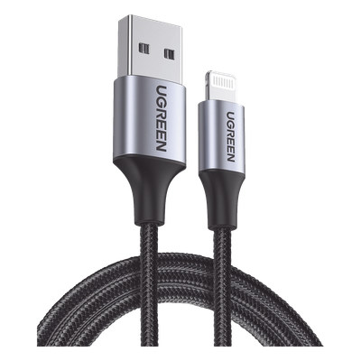 60156 - Cable USB-A a Lightning / 1 m (3.28 ft) / Certificado MFi / Carga 5V/2.4A / 480 Mbps / Conector C94 / Nylon Trenzado / Aluminio