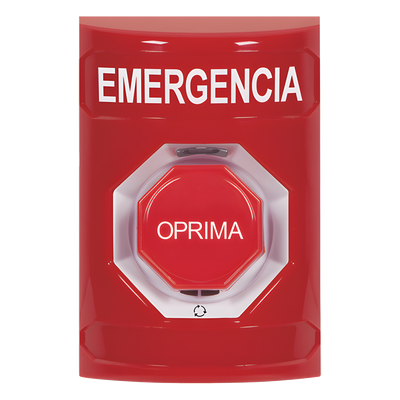 SS2009EM-ES - Botón de Emergencia / Acción Mantenida / Girar para Restablecer / LED Multicolor / Texto Español / ADA / Anti-Vandálico