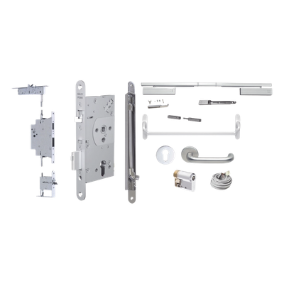 PE560PE925KITSYS235 - Kit de Cerradura Electrificada / Manija Activa / Barra Antipánico / 24V / Corte de Energía Seguro