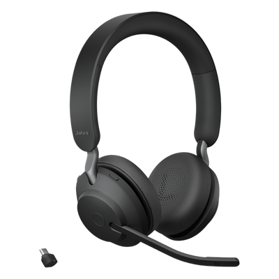 EVOLVE2-65-STEREO-MSBK-C - Auricular Estéreo Inalámbrico / 37 Horas Autonomía / Cancelación Activa de Ruido / Busylight Omnidireccional / Dongle USB-C / 3 Micrófonos MEMS