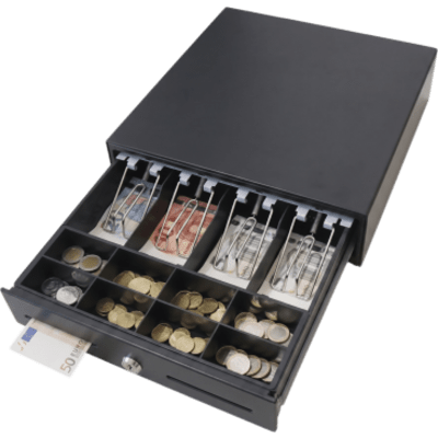 MK330 - Cajón para Efectivo / 4 Compartimentos Billetes / 5-8 Compartimentos Monedas / Ranura de Inserción / Cerradura con Llave / Diseño Extraíble