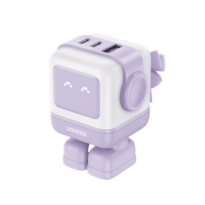 Cargador RobotGaN de 65W Serie UNO | 3 Puertos de Carga Rápida | 2 USB-C | 1 USB-A | PD 3.0 | QC 4.0 | Carga Inteligente | Tecnología GaN II | Zapato