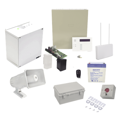 VECINALPANICB - Kit de Alarma Vecinal / Panel 48 Zonas / 40 Botones de Pánico Inalámbricos / Sirena Estroboscópica Exterior