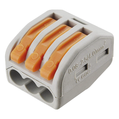 CON-1004 - Conector de Presión / 1 Entrada 2 Salidas / 250V 32A / Cables 12AWG-28AWG / 0.63x0.83x0.59 pulgadas