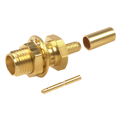 RSA-3252-1B - Conector SMA Hembra / Chasis D-Plano / Anillo Plegable RG-174/U / Cuerpo Oro / Aislante Teflón