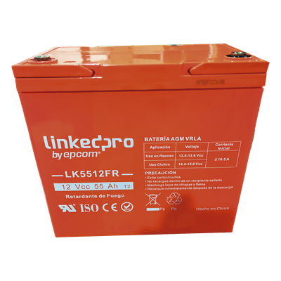 LK5512FR - Batería de Respaldo AGM-VRLA / 12 V / 55 Ah / Terminales T2 / Vida Útil 5 Años / UL94-V0 / 230 x 139 x 215 mm (9.1 x 5.5 x 8.5 in)