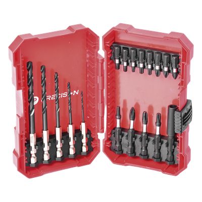PST-C010-02 - Juego de Puntas y Brocas / 18 Piezas / Entrada Hexagonal 1/4" / PH, Torx, Cuadradas / Brocas 2-6 mm / Estuche Organizador