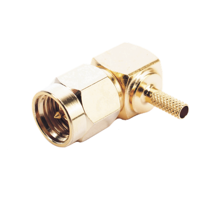 RSA-3010-1B - Conector SMA Macho en Ángulo Recto Para RG-174/U, Grupo B, Oro/ Oro/ Teflón.
