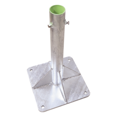 SLM-BA-7G - Base para Mástil / 30 x 30 cm / Tubo 50 cm (19.7 in) / Galvanizado en Caliente / Tornillos Opresores 3/8'' / Mástiles 1'' a 2''