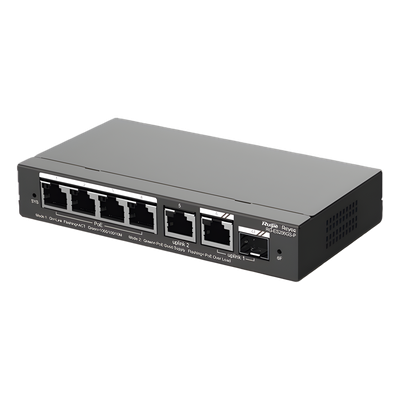RG-ES206GS-P - Switch Administrable Cloud / 6 Puertos Gigabit / 4 PoE+ 54W / 1 SFP / 12 Gb/s / Sin Ventilador