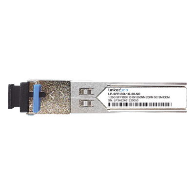 LP-SFP-BD-1G-20-SC - Transceptor Óptico SFP Bidireccional / 1.25 Gbps / Monomodo 1310/1550 nm / Alcance 20 km (12.4 mi) / Conector SC/UPC Simplex / DDM / 2 Piezas