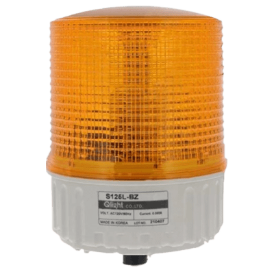 S125L-BZ-110-A - Luz estroboscópica LED Ámbar, 110 VCA de Montaje en Panel / Selección de Función Steady/Flashing con Buzzer de 90 dB integrado