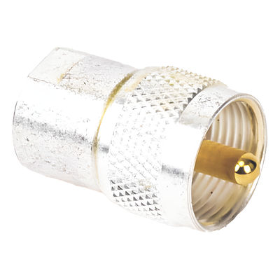 PT-4000-001 - Adaptador Coaxial / Hembra UNIDAPT a Macho UHF PL-259 / Bronce Chapado Plata / Contactos Oro / Dieléctrico Teflón