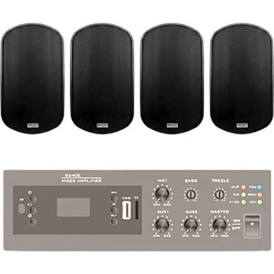 EPB240E/4WS50 - Kit de Audio para Instalación / Amplificador 240W / 4 Altavoces de Pared 2 Vías / Sistema 70/100V / Bluetooth / USB / FM