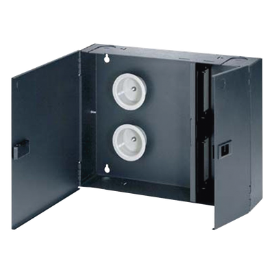FWME4 - Caja de Conexión de Fibra Óptica / Montaje en Pared / 96 Fibras / 4 Placas Acopladoras / Color Negro