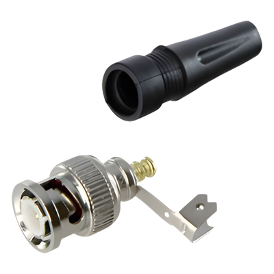 TT-RG-93 - Conector BNC Macho / 75 Ohm / Base de Alivio PVC / Níquel-Oro-PTFE / RG-59 / 55 mm Longitud