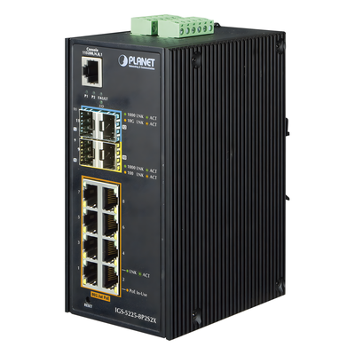 IGS-5225-8P2S2X - PLANET IGS-5225-8P2S2X switch Gestionado L3 Gigabit Ethernet (10/100/1000) Energía sobre Ethernet (PoE) Azul, Plata