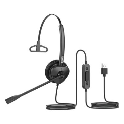 HT301U - Diadema USB Monoaural / Cancelación de Ruido ENC / Audio HD / Micrófono Dual / Plug-and-Play
