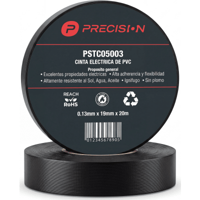 PST-C050-03 - Cinta de Aislar Eléctrica / Vinilo PVC / Espesor 0.13 mm / Ancho 19 mm / Longitud 20 m (65.6 ft) / Aislamiento 600 V / Retardante a la Flama