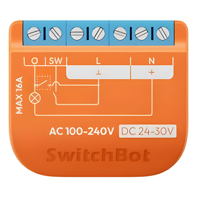 SWITCHBOTRELSW1PM - Interruptor Inteligente / Control On-Off / Medición de Consumo / Wi-Fi + BLE / AC 16 A / DC 10 A / Matter / 42x36x16 mm