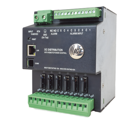 ICTDINPDU6 - Unidad de Distribución de Energía DC / 6 Salidas / 60 A Total / Control Ethernet TCP-IP / SNMPv3 / Montaje Riel DIN
