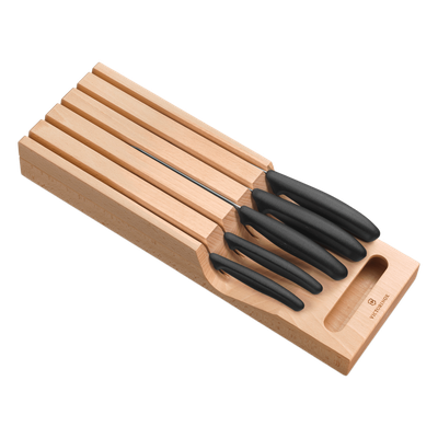 6.7143.5 - Portacuchillos de Cajón / Madera de Haya Suiza / 5 Cuchillos / Polipropileno Negro / 435 x 148 x 65 mm