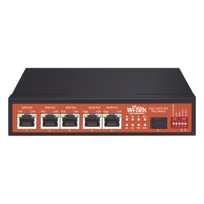 WI-PS306GF-UPS - Controlador Solar de 5A con Switch PoE / 1 Puertos Gigabit PoE 802.3 bt / 2puertos PoE 802.3 af/at con 2 Puertos PoE Pasivo 24 Vcc / 1 Puerto SFP / No administrable