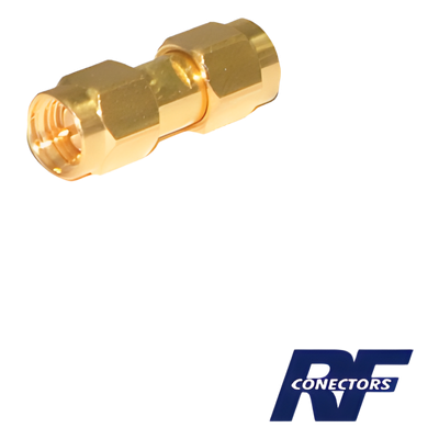 RSA-3403-1 - Adaptador RF Tipo Barril / SMA Macho a SMA Macho / Montaje en Línea / Cuerpo Bronce Oro / Aislante Teflón