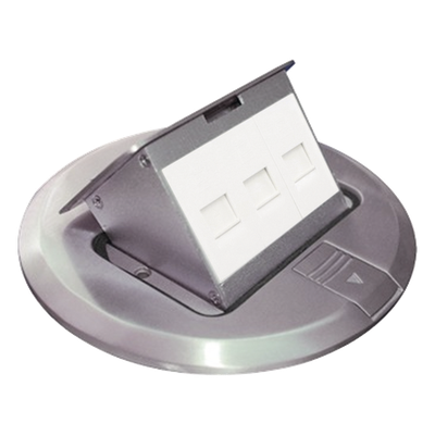 TH-MCPD-A - Mini Caja de Piso Redonda / Acero Inoxidable / 3 Puertos Keystone / Cat5e-Cat6 / 0.829 kg