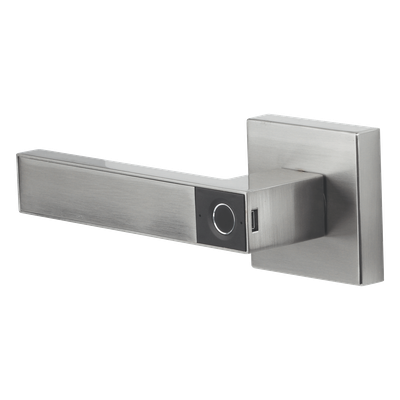 MX89803 - Manija Electrónica Biométrica / 30 Usuarios / Reversible Izquierda o Derecha / Níquel Satinado / Pilas AAA / Pestillo Anti-Tarjeta
