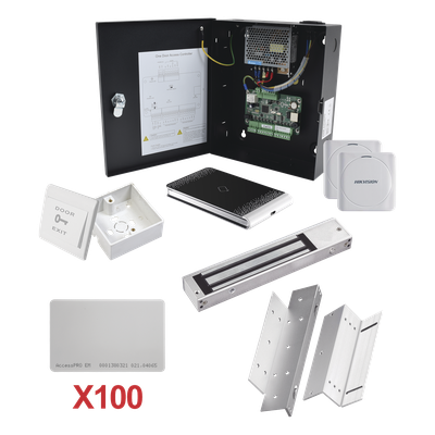 KIT-TARJETA-01 - Kit de Control de Acceso con TARJETA para 1 Puerta con lector de Entrada y Salida / TODO INCLUIDO / Software IVMS4200 incluido