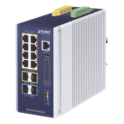 IGS-6329-8UP2S2X - PLANET IP30 DIN-rail Industrial L3 Gestionado Gigabit Ethernet (10/100/1000) Energía sobre Ethernet (PoE) Azul, Gris