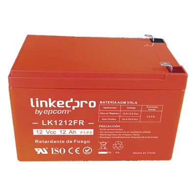 LK1212FR - Batería de Respaldo AGM-VRLA / 12 V / 12 Ah / Retardante a la Flama UL94-V0 / Vida Útil 5 Años / Terminales F1 + Adaptador F2