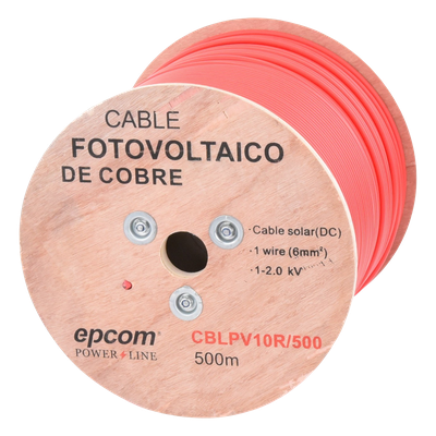 CBL-PV-10R/500 - Cable Fotovoltaico / Conductor Cobre 6 mm² (10 AWG) / 2000 Vcc / Rango -40°C a 120°C / Resistencia UV y Ozono / Carrete 500 m (1640.4 ft)