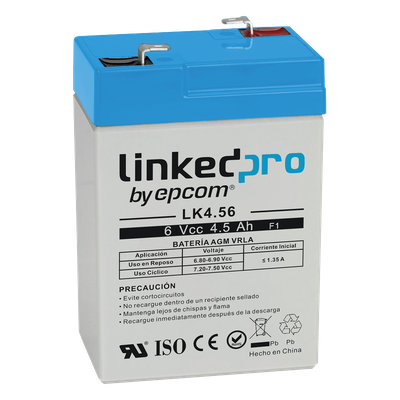 LK4.56 - Batería de Respaldo AGM / 6 VCC / 4.5 Ah / Vida Útil 5 Años / Terminales F1 / Certificación UL
