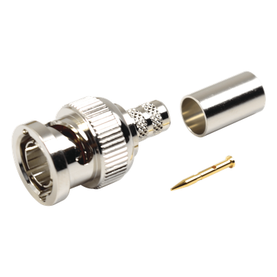 RFB-1707-D - Conector BNC Macho en 75 Ohm, de Anillo Plegable para RG-59/U, Níquel/ Oro/ Teflón.