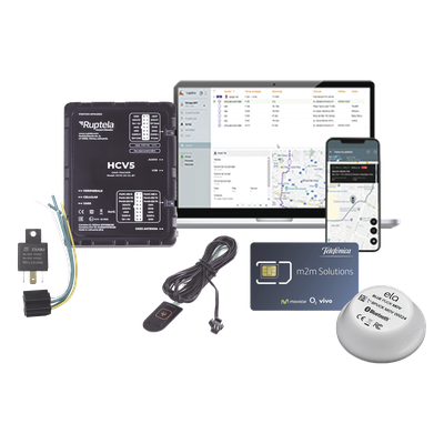 HCV5KITTEMP2 - Kit Localizador 4G LTE / Rastreador GPS / CAN Bus FMS-J1708-J1939 / Anti-Jammer / Paro Motor / 1 Año Datos / Sensor Temperatura-Humedad / Botón SOS / Relay