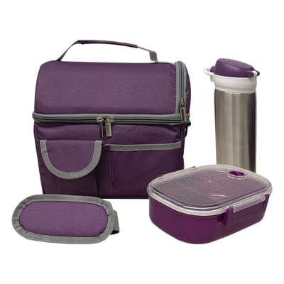 SETLUCH2 - Set de loncheras térmicas / 9 pulgadas / 2 compartimientos / Cilindro acero inoxidable / Recipiente plástico / 23 x 25 x 19 cm (9.1 x 9.8 x 7.5 in)