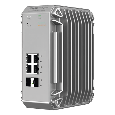 RG-NIS3100-4GT2SFP-HP - Switch Industrial PoE / 4 Puertos Gigabit 802.3af/at / 2 Puertos SFP / Administrable Cloud / Grado Industrial / Protección contra Descargas