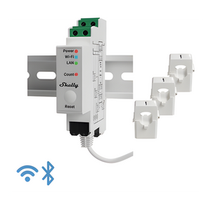 SHELLYPRO3EM - Medidor de Energía Trifásico / Wi-Fi 802.11 b/g/n / Ethernet RJ45 / Riel DIN / 120 A por Fase / Memoria 60 Días
