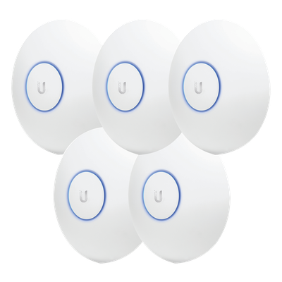 UAP-AC-LR-5 - Paquete de 5 Access Point UniFi de largo alcance, Doble banda 802.11ac MIMO2X2 para interior, PoE 802.3af, soporta 250 clientes, hasta 867 Mbps, Los equipos no incluyen poe se sugiere comprar aparte el modelo POE-24-12W-G