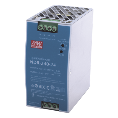 NDR24024 - Fuente de Poder Industrial / Riel DIN / 240W / 24Vcc / 10A / Entrada 90-264Vca / Eficiencia 88.5% / Sin Ventilador