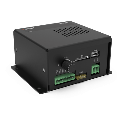 PRMAMP - Amplificador de Voz Programable / 5 Mensajes Personalizables / Entrada XLR y Jack 6.3 mm / Salida Balanceada / Ganancia Ajustable / Indicadores LED