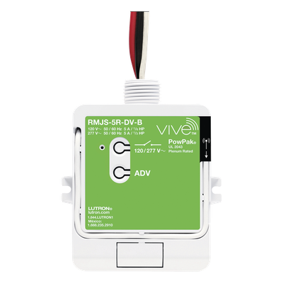 RMJS5RDVB - Módulo de Relevador Inalámbrico / 5 A / 120/277 V / Softswitch / RF 9 m (29.5 ft) a través de muros / Hasta 10 Controles y Sensores / Memoria ante Fallas
