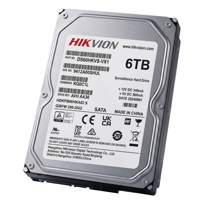 DS60HKVSVX1 - Disco Duro para Videovigilancia / 6 TB / SATA 6.0 Gb/s / 5400 RPM / 256 MB Buffer / 64 Cámaras HD / 24/7 / 180 TB/Año / MTTF 1M Horas